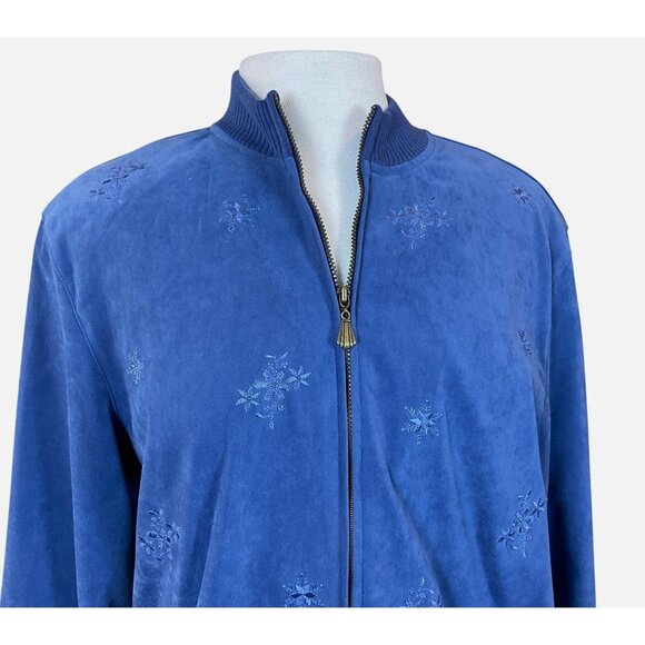 Alfred Dunner LS Full Zip Snowflake Embr Slash Pockets Ribbed Trim Bomber 12 NWT - Picture 2 of 7